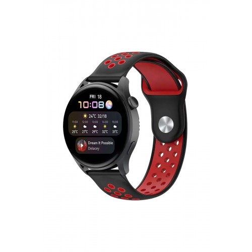 Newface Watch 20mm Spor Delikli Kordon - Siyah-Kırmızı