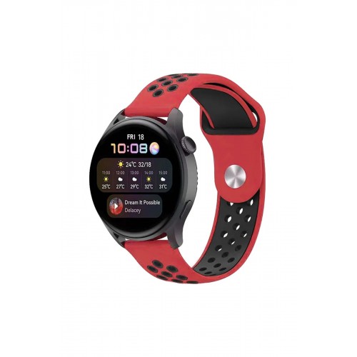 Newface Watch 20mm Spor Delikli Kordon - Kırmızı-Siyah