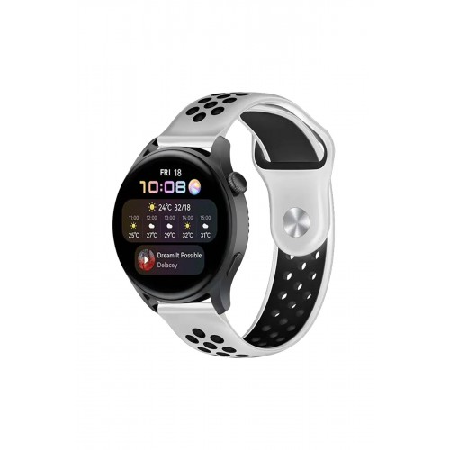Newface Watch 22mm Spor Delikli Kordon - Beyaz-Siyah