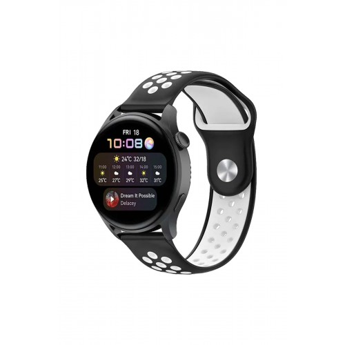 Newface Watch 22mm Spor Delikli Kordon - Siyah-Beyaz