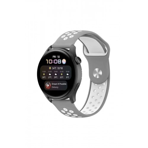 Newface Watch 22mm Spor Delikli Kordon - Gri-Beyaz