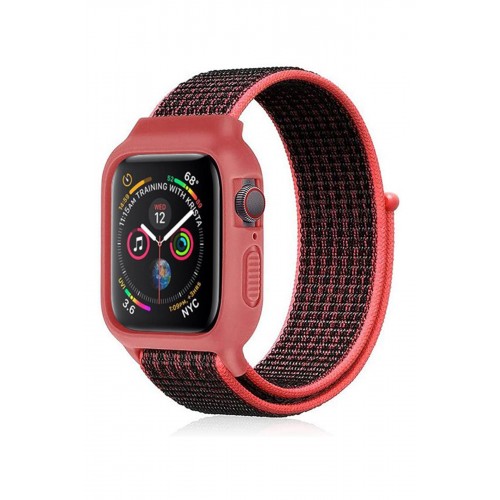 Newface Apple Watch 38mm Hasırlı Cırtcırtlı Kasalı Kordon - Siyah-Pembe Newface Apple Watch 38mm Hasırlı Cırtcırtlı Kasalı Kordon - Siyah-Pembe