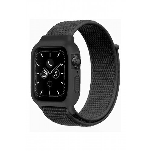 Newface Apple Watch 40mm Hasırlı Cırtcırtlı Kasalı Kordon - Siyah Newface Apple Watch 40mm Hasırlı Cırtcırtlı Kasalı Kordon - Siyah