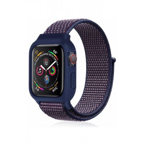 Newface Apple Watch 40mm Hasırlı Cırtcırtlı Kasalı Kordon - Lacivert-Mürdüm Newface Apple Watch 40mm Hasırlı Cırtcırtlı Kasalı Kordon - Lacivert-Mürdüm