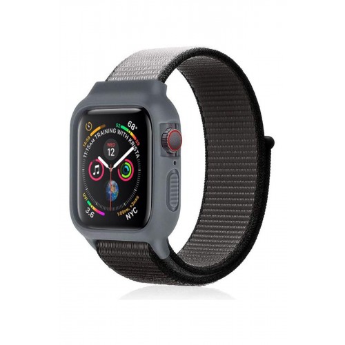 Newface Apple Watch 41mm Hasırlı Cırtcırtlı Kasalı Kordon - Siyah-Gri Newface Apple Watch 41mm Hasırlı Cırtcırtlı Kasalı Kordon - Siyah-Gri