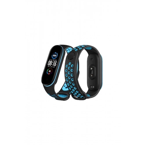 Newface Xiaomi Mi Band 5 Spor Delikli Kordon - Siyah-Mavi Newface Xiaomi Mi Band 5 Spor Delikli Kordon - Siyah-Mavi