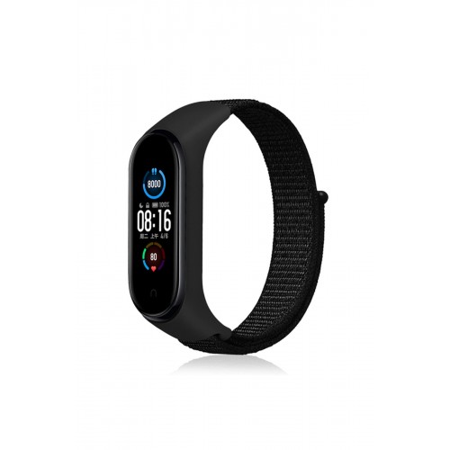 Newface Xiaomi Mi Band 5 Hasırlı Cırtcırtlı Kordon - Siyah