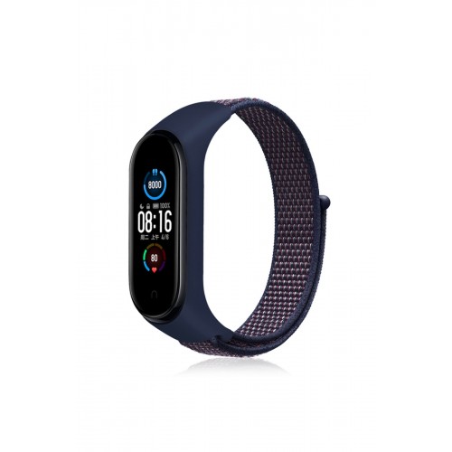 Newface Xiaomi Mi Band 5 Hasırlı Cırtcırtlı Kordon - Lacivert-Mor