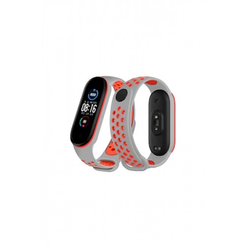 Newface Xiaomi Mi Band 4 Spor Delikli Kordon - Gri-Kırmızı Newface Xiaomi Mi Band 4 Spor Delikli Kordon - Gri-Kırmızı