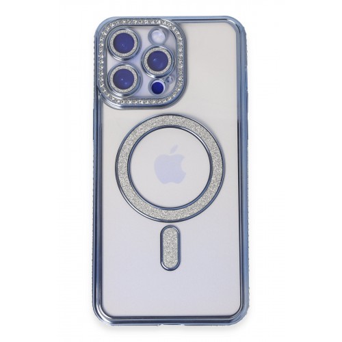 Newface iPhone 14 Pro Max Kılıf Joke Simli Magneticsafe Kılıf - Mavi