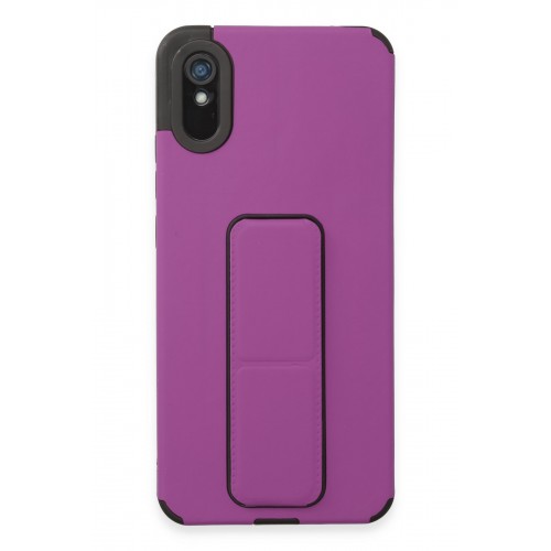 Newface Xiaomi Redmi 9A Kılıf Mega Standlı Silikon - Mor