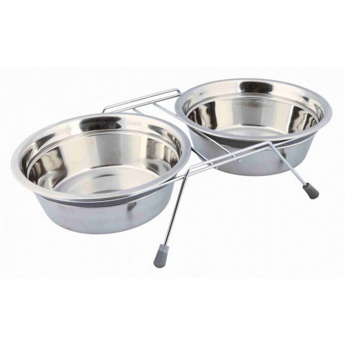 Trixie Köpek Mama Su Kabı Tıkırtısız Paslanmaz Çelik 2x1,5Lt 25cm Gri