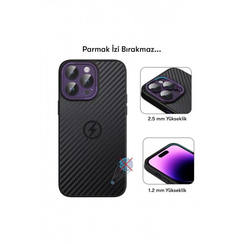 Newface iPhone 14 Pro Max Kılıf Harbon Magneticsafe Karbon Kapak - Derin Mor Newface iPhone 14 Pro Max Kılıf Harbon Magneticsafe Karbon Kapak - Derin Mor