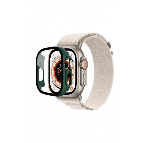 Newface Apple Watch Ultra 49mm Desert Camlı Kasa Ekran Koruyucu - Koyu Yeşil