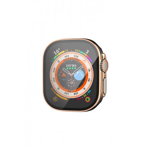 Newface Apple Watch Ultra 49mm Legend Camlı Kasa Ekran Koruyucu - Siyah-Gold