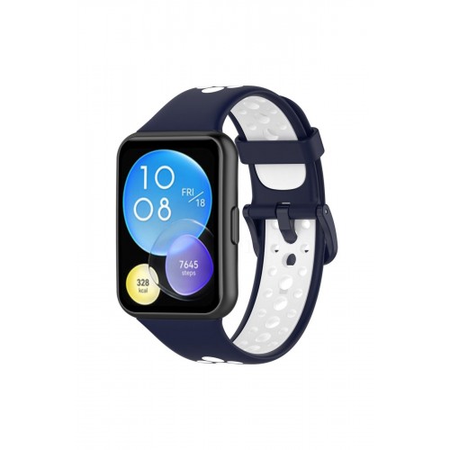 Newface Huawei Watch Fit 2 Spor Delikli Kordon - Lacivert-Beyaz