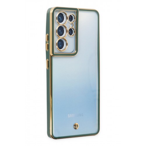 Newface Samsung Galaxy S21 Ultra Kılıf Liva Lens Silikon - Yeşil