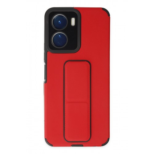 Newface Vivo Y16 Kılıf Mega Standlı Silikon - Kırmızı