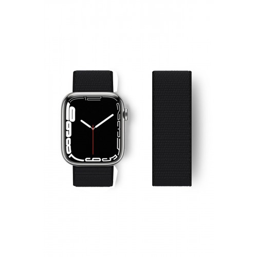 Newface Apple Watch 45mm Hasırlı Cırtcırtlı Kordon - Siyah