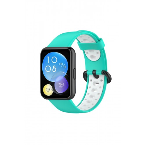Newface Huawei Watch Fit 2 Spor Delikli Kordon - Turkuaz-Beyaz
