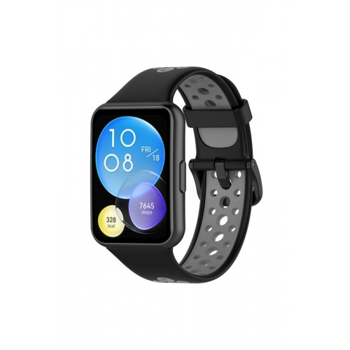 Newface Huawei Watch Fit 2 Spor Delikli Kordon - Siyah-Gri
