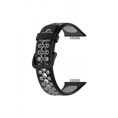 Newface Huawei Watch Fit 2 Spor Delikli Kordon - Siyah-Gri Newface Huawei Watch Fit 2 Spor Delikli Kordon - Siyah-Gri