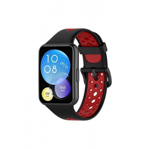 Newface Huawei Watch Fit 2 Spor Delikli Kordon - Siyah-Kırmızı Newface Huawei Watch Fit 2 Spor Delikli Kordon - Siyah-Kırmızı