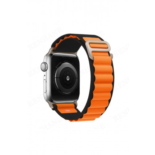 Newface Apple Watch 44mm Mountain Kordon - Siyah-Turuncu