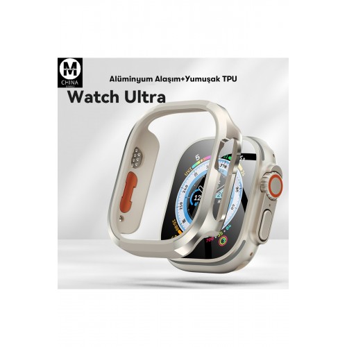 Newface Apple Watch Ultra 49mm Movenchy MO-WT3 Alüminyum Camlı Kasa Ekran Koruyucu - Gold Newface Apple Watch Ultra 49mm Movenchy MO-WT3 Alüminyum Camlı Kasa Ekran Koruyucu - Gold