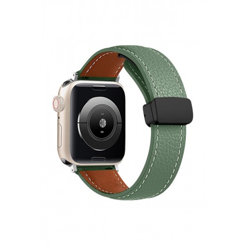 Newface Apple Watch 40mm KR414 Daks Deri Kordon - Koyu Yeşil Newface Apple Watch 40mm KR414 Daks Deri Kordon - Koyu Yeşil