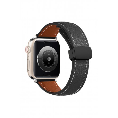 Newface Apple Watch 40mm KR414 Daks Deri Kordon - Siyah Newface Apple Watch 40mm KR414 Daks Deri Kordon - Siyah