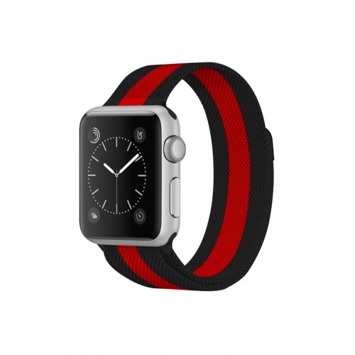 Newface Apple Watch 38mm Metal Mıknatıslı Kordon - Siyah-Kırmızı Newface Apple Watch 38mm Metal Mıknatıslı Kordon - Siyah-Kırmızı
