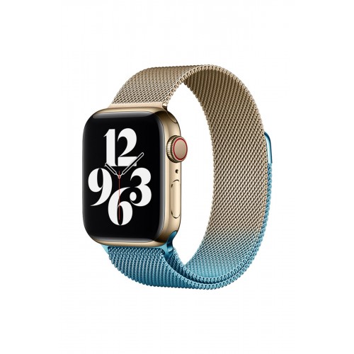 Newface Apple Watch 38mm Metal Mıknatıslı Kordon - Metalik Gold-Mavi Newface Apple Watch 38mm Metal Mıknatıslı Kordon - Metalik Gold-Mavi