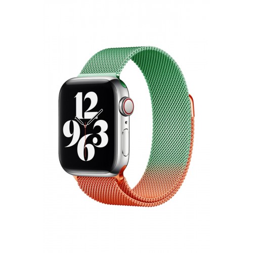 Newface Apple Watch 44mm Metal Mıknatıslı Kordon - Turuncu-Yeşil Newface Apple Watch 44mm Metal Mıknatıslı Kordon - Turuncu-Yeşil