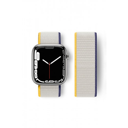 Newface Apple Watch 40mm Hasırlı Cırtcırtlı Kordon - Sarı-Beyaz Newface Apple Watch 40mm Hasırlı Cırtcırtlı Kordon - Sarı-Beyaz