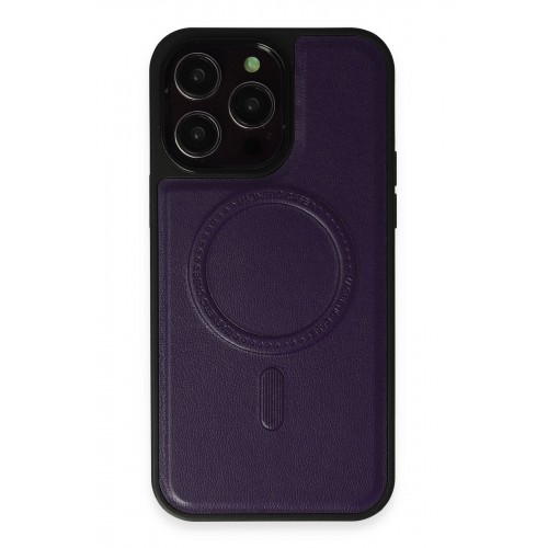 Newface iPhone 14 Pro Max Kılıf Ozzi Magsafe Deri Kapak - Derin Mor