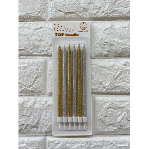 ZERO LAND - 6 adet Simli Pasta Mumu Gold-Gümüş 17 cm ZERO LAND - 6 adet Simli Pasta Mumu Gold-Gümüş 17 cm