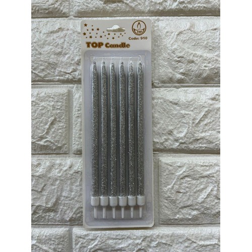 ZERO LAND - 6 adet Simli Pasta Mumu Gümüş 17 cm ZERO LAND - 6 adet Simli Pasta Mumu Gümüş 17 cm