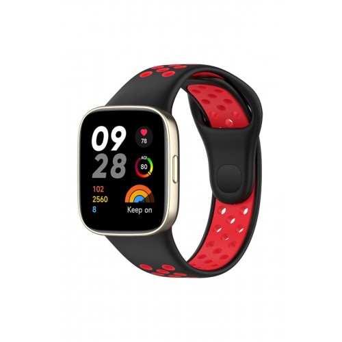 Newface Xiaomi Redmi Watch 3 Spor Delikli Kordon - Siyah-Kırmızı Newface Xiaomi Redmi Watch 3 Spor Delikli Kordon - Siyah-Kırmızı