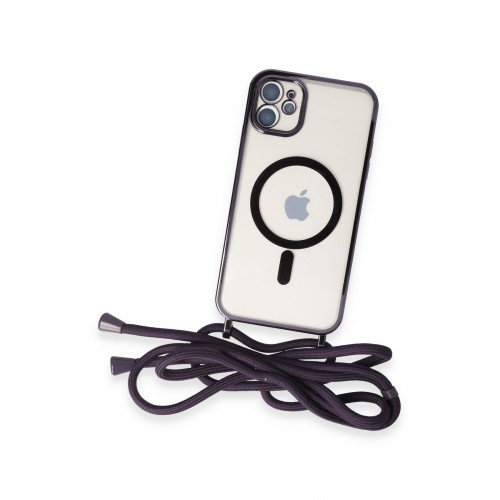 Newface iPhone 12 Kılıf Divo Lazer Askılı Magsafe Kapak - Derin Mor Newface iPhone 12 Kılıf Divo Lazer Askılı Magsafe Kapak - Derin Mor