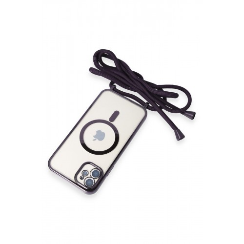 Newface iPhone 12 Kılıf Divo Lazer Askılı Magsafe Kapak - Derin Mor Newface iPhone 12 Kılıf Divo Lazer Askılı Magsafe Kapak - Derin Mor