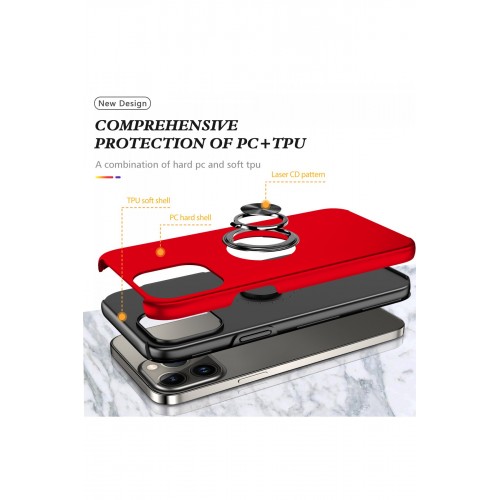 Newface iPhone 13 Pro Kılıf Elit Yüzüklü Kapak - Kırmızı Newface iPhone 13 Pro Kılıf Elit Yüzüklü Kapak - Kırmızı