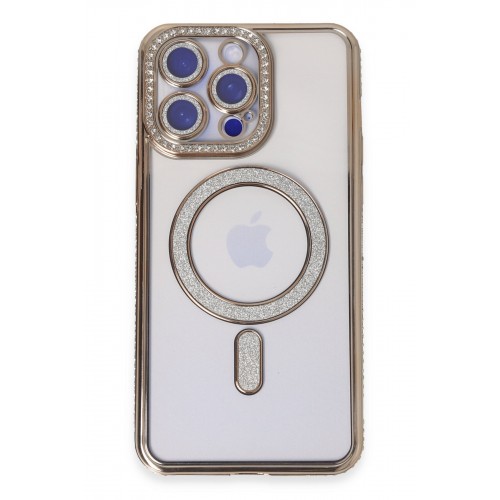 Newface iPhone 14 Pro Kılıf Joke Simli Magneticsafe Kılıf - Gold