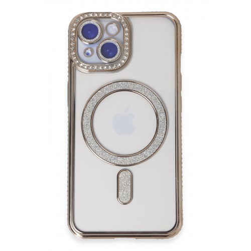 Newface iPhone 15 Kılıf Joke Simli Magneticsafe Kılıf - Gold