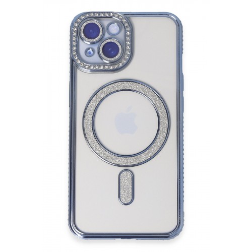 Newface iPhone 15 Kılıf Joke Simli Magneticsafe Kılıf - Mavi
