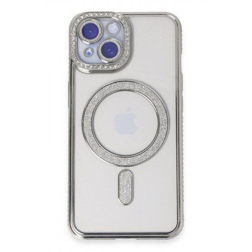 Newface iPhone 15 Kılıf Joke Simli Magneticsafe Kılıf - Gümüş