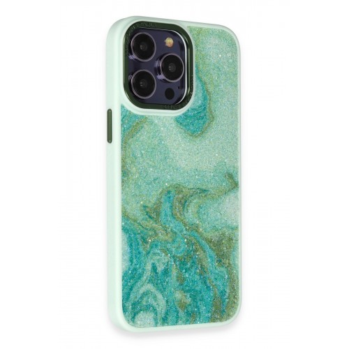 Newface iPhone 13 Pro Kılıf Moda Simli Kapak - Yeşil Newface iPhone 13 Pro Kılıf Moda Simli Kapak - Yeşil