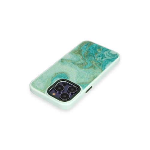 Newface iPhone 13 Pro Kılıf Moda Simli Kapak - Yeşil Newface iPhone 13 Pro Kılıf Moda Simli Kapak - Yeşil