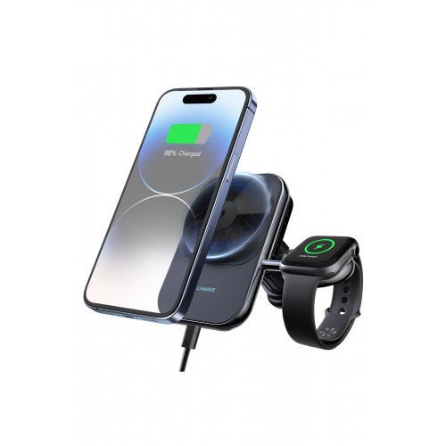Newface S15 2in1 Izgara Klipsli 15W Telefon ve 5W Apple Watch Kablosuz Şarj Destekli Soğutucu Fanlı Manyetik Magsafe Araç Tutucu - Siyah Newface S15 2in1 Izgara Klipsli 15W Telefon ve 5W Apple Watch Kablosuz Şarj Destekli Soğutucu Fanlı Manyetik Magsafe Araç Tutucu - Siyah
