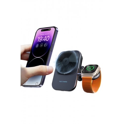 Newface S15 2in1 Izgara Klipsli 15W Telefon ve 5W Apple Watch Kablosuz Şarj Destekli Soğutucu Fanlı Manyetik Magsafe Araç Tutucu - Siyah Newface S15 2in1 Izgara Klipsli 15W Telefon ve 5W Apple Watch Kablosuz Şarj Destekli Soğutucu Fanlı Manyetik Magsafe Araç Tutucu - Siyah